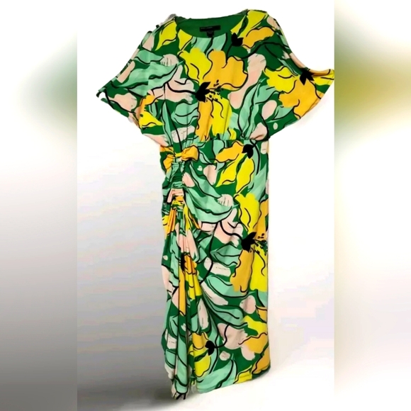 Maggy London Pullover Gathered Waist• Rouched Tropical Print Sheath Dress•sz 4 - Picture 1 of 9